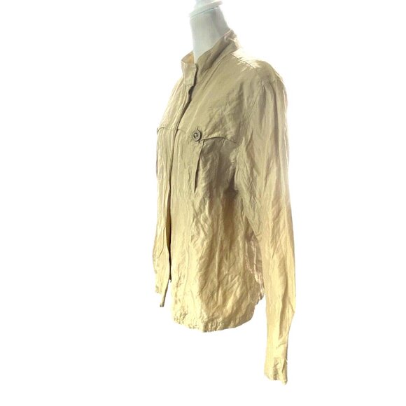 CHICO'S Women Crinkle Jacket Silk Blend Zip Snap Front Long Sleeve Sz 2/L Gold - Picture 4 of 13
